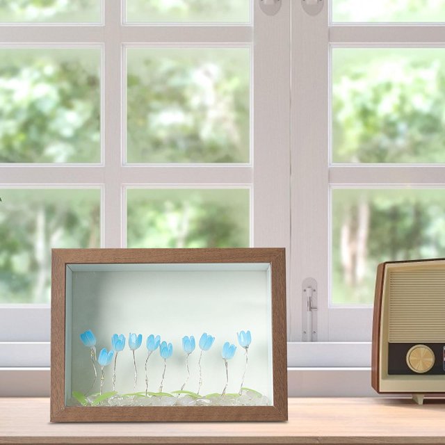 Marco de fotos de bricolaje con luz nocturna Marcos de madera de 6 pulgadas Instalación conveniente Flor de simulación para boda Adorno de escritorio Marrón Macarena Marco