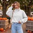 thumbnail image 4 of Mock Neck Loose Sweatshirt for Women Drop Shoulder Puff Sleeve Oversized Pullover Soft Knit Versatile Daily Athleisure Outer Top Light Gray S, 4 of 6