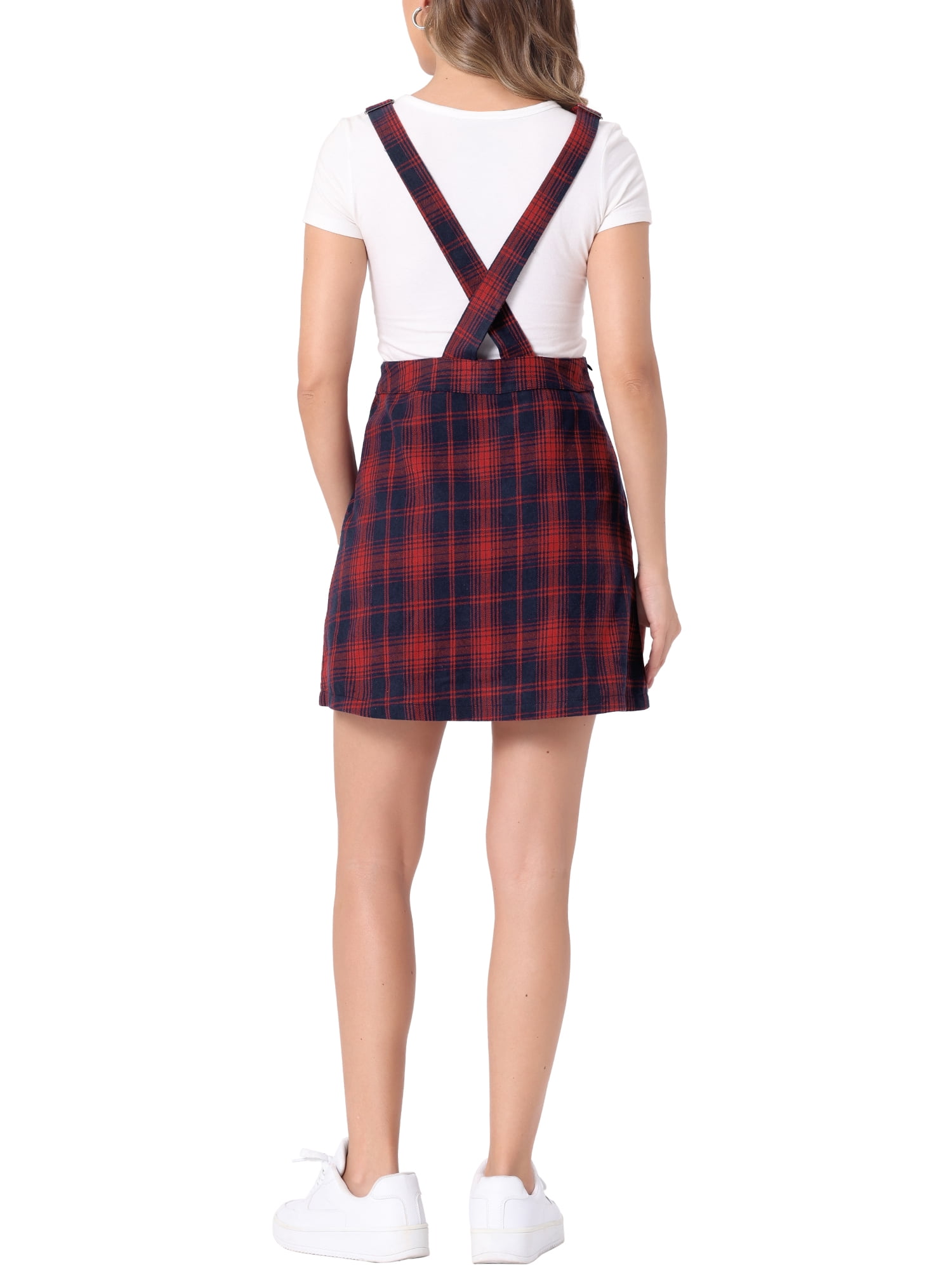 DARING DIVA Christmas Plaids Adjustable Strap Suspender Above Knee Dress M Blue-Red
