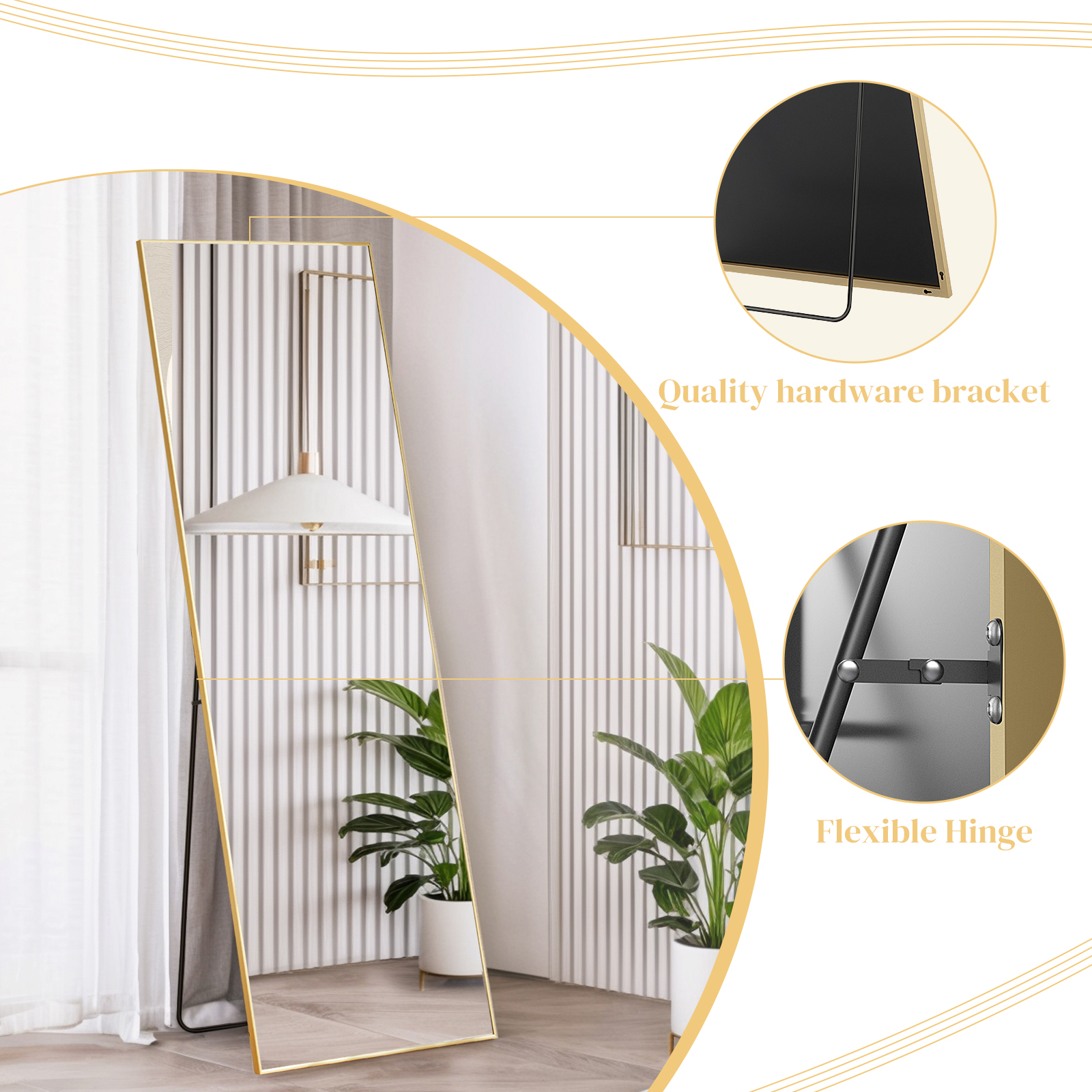 59"x16" Full Length Mirror Standing Rectangle Floor Mirrors Body Dressing Wall-Mounted Mirror, Gold