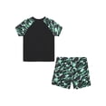 thumbnail image 5 of TiaoBug Kids Boys Sport Quick Dry Swimsuit Short Sleeve Shirt with Swimming Trunks Set Rash Guard Bathing Suit Black 11-12, 5 of 7