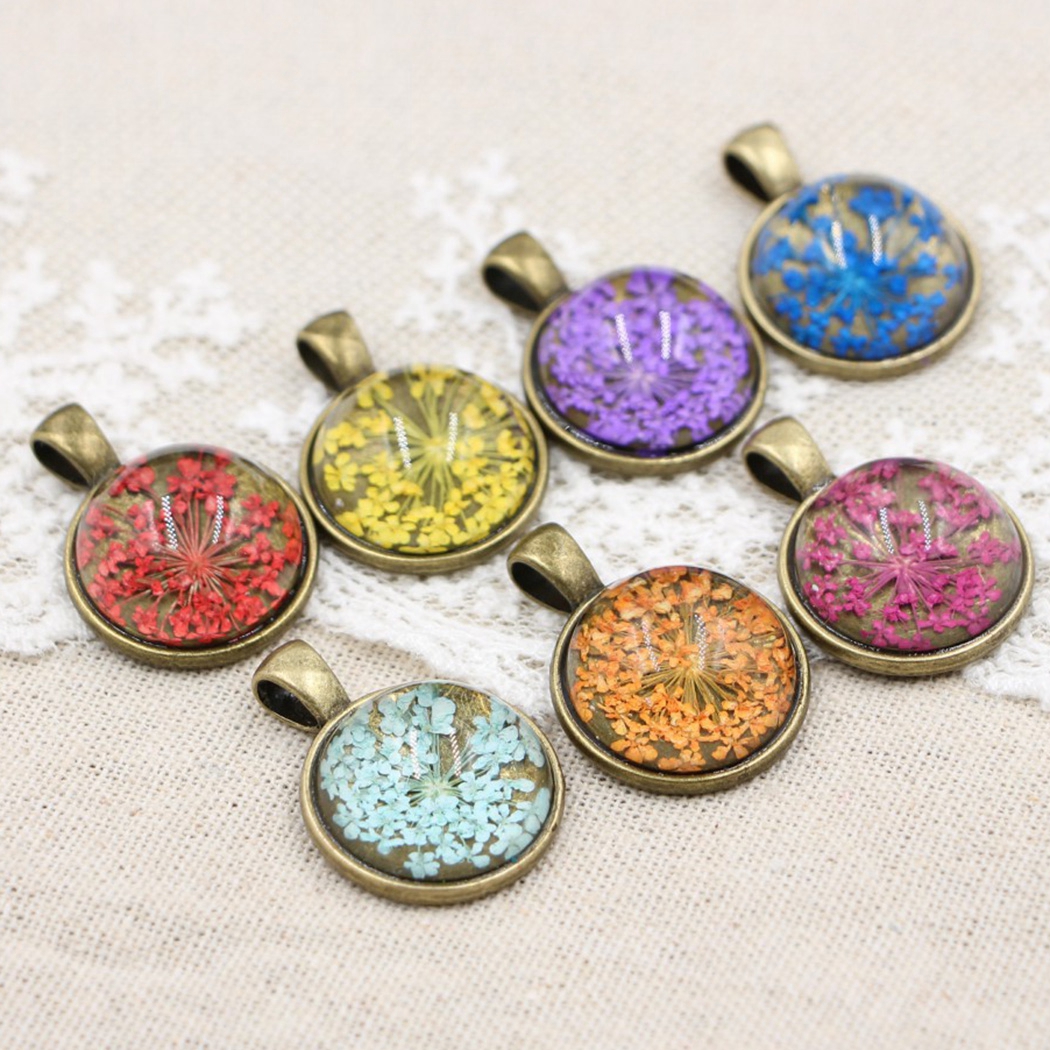 Dried Flower Necklace Natural Pressed Flower Necklace Round Pendant Necklace - image 5 of 10