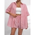 thumbnail image 2 of Katigan Womens Collar Casual Striped Short Sleeve Pants Set Two Piece Lounge Wear Summer Outfit Red Suit XS, 2 of 7