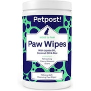 Petpost | Paw Wipes for Dogs - Nourishing, Revitalizing Dog Paw Cleaner with Coconut Oil, Jojoba Oil, and Aloe - 70 Ultra Soft Cotton Pads (Cherry Blossom)