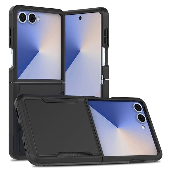 for Samsung Galaxy Z Flip 7 Back Case, Luxury Ultra Slim PC TPU Double-Layer Anti-Fall Shockproof Drop Protective Lightweight 2 In 1 Phone Case Cover for Samsung Galaxy Z Flip 7, Black
