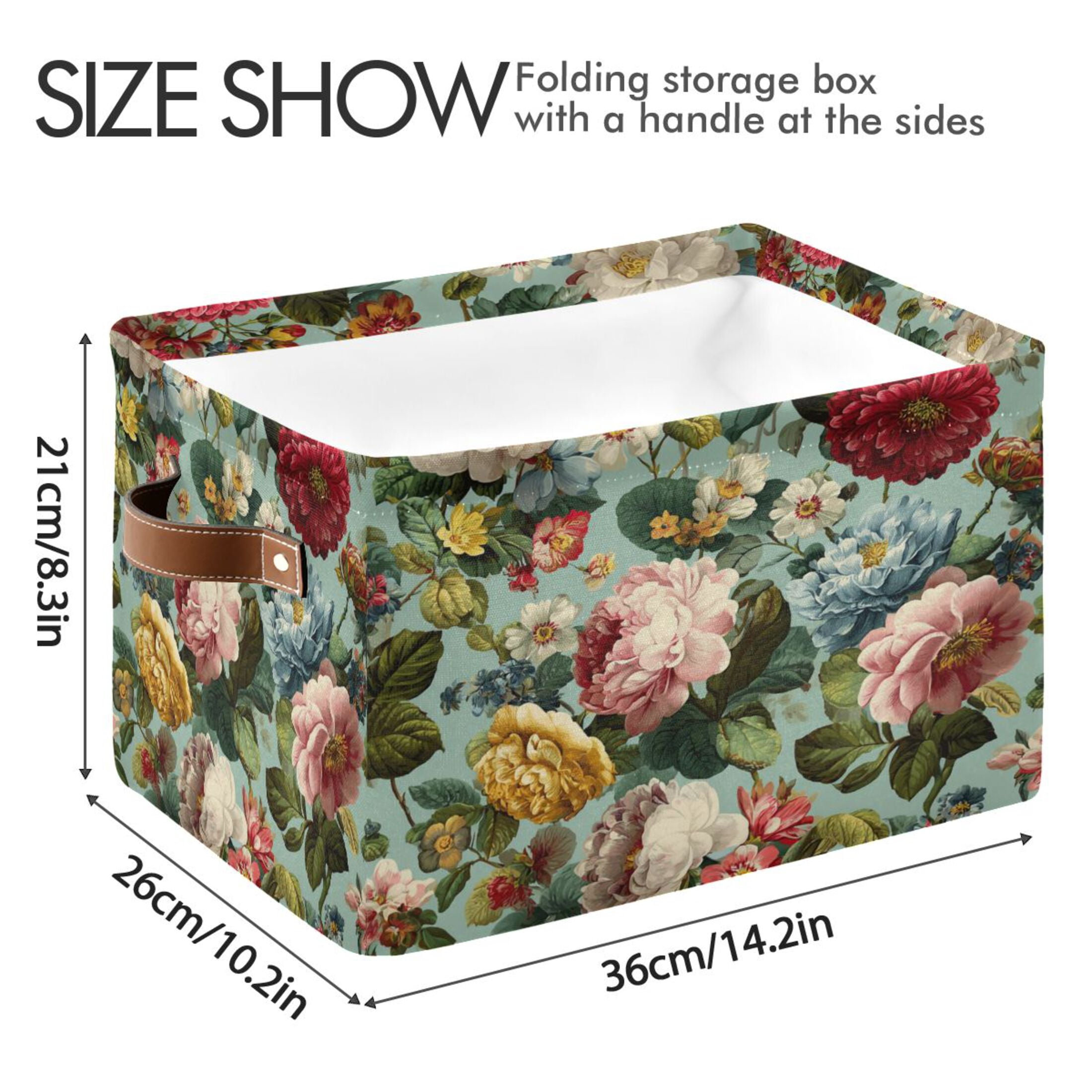 Foldable Storage Basket,Canvas Fabric Foldable Storage Bins with Handles Open Home Storage Bins Boxes for Toy Book Shelf Closet Baskets Floral Pattern with Roses