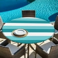 thumbnail image 5 of Aqua Teal White Striped Round Tablecloth 45-54 Inch Round Fitted Table Cloth with Elastic Edge, Farmhouse Stripes Waterproof Table Cover Protector for Outdoor Picnic Party Dining, 5 of 6
