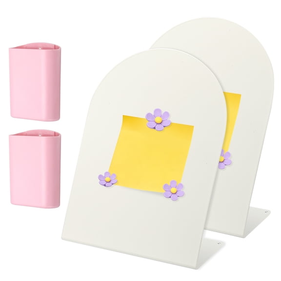 Uxcell 2 Pcs Magnetic Bulletin Board, Memo Magnet Display Stand Board with 6 Flower Magnets & Pen Holder for Home Office, White/Purple/Pink