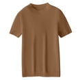 thumbnail image 4 of Sweaters for Women Trendy Summer Short Sleeve Tops Crew Neck Lightweight Pullover Sweaters Loose Dressy Casual Blouse Basic Clothes Khaki L, 4 of 4