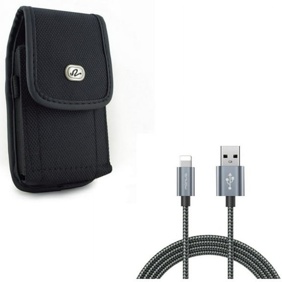 Case Belt Clip w 10ft USB Cable for iPhone XR - Rugged Holster Canvas Cover Pouch, Charger Cord Power Wire Braided Long Compatible With iPhone XR