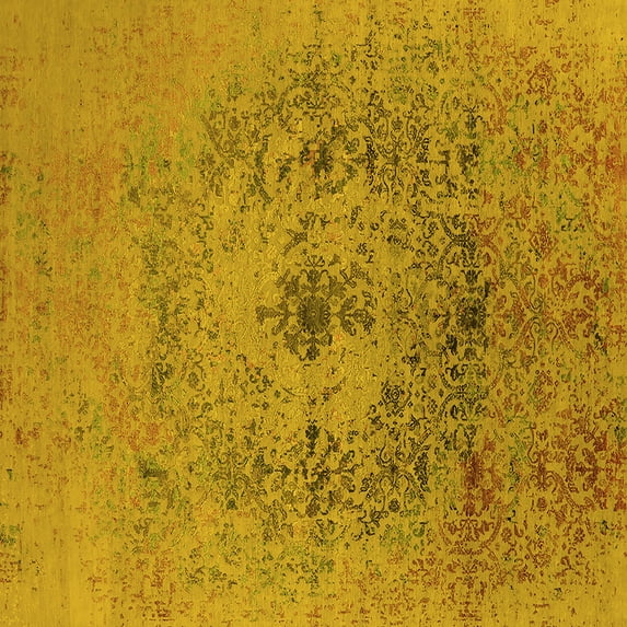 Ahgly Company Machine Washable Indoor Square Oriental Yellow Industrial Area Rugs, 8' Square