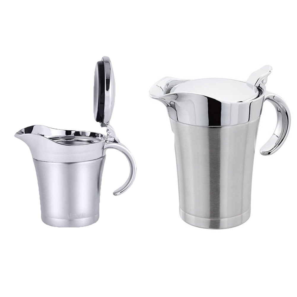 kiskick Kitchen Stainless Steel Double Wall Insulated Gravy Boat Sauce Jug with Lid Gravy