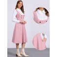 thumbnail image 2 of DARING DIVA Women's Lace Trim Button Overalls Midi Vintage Pinafore Dress XS Pink, 2 of 6