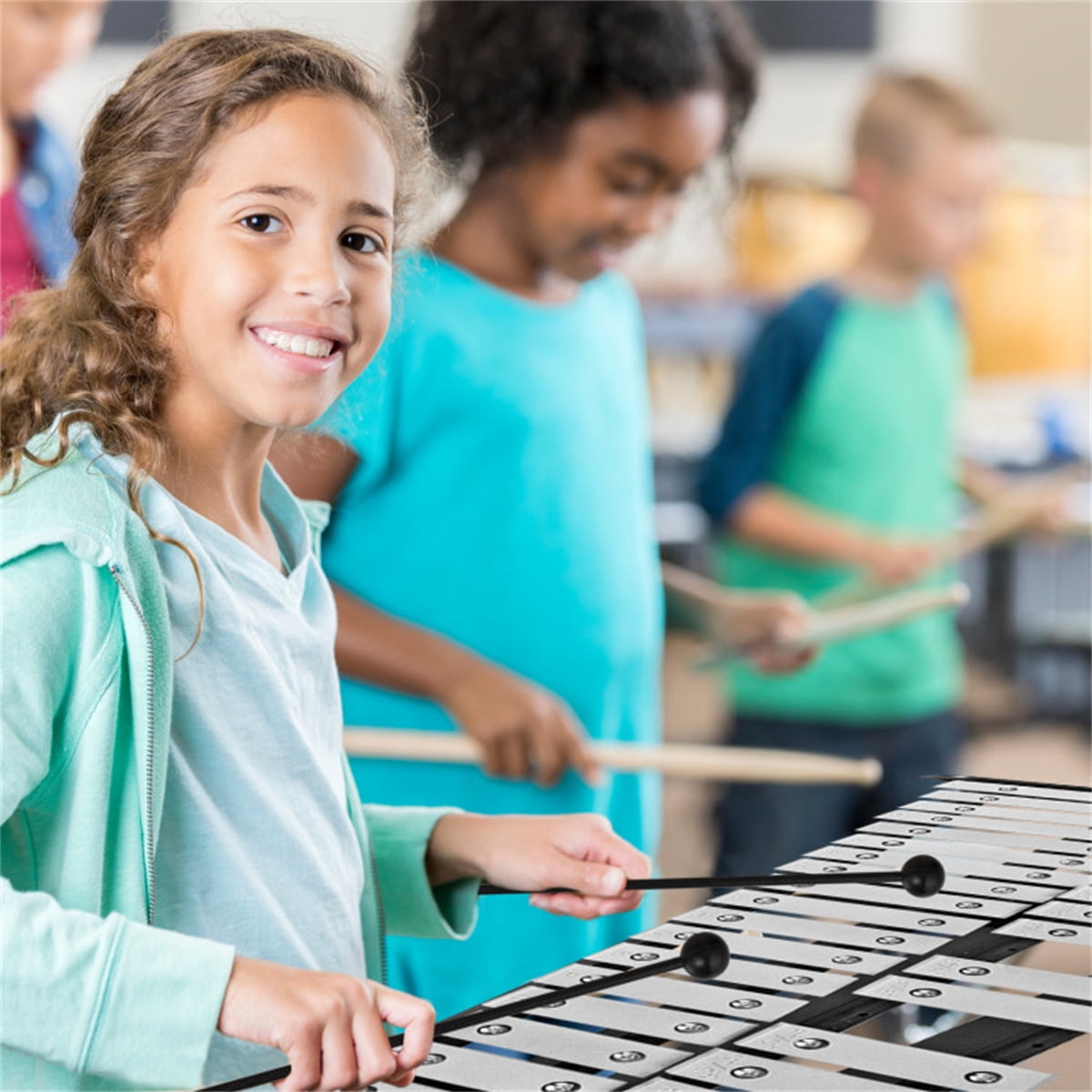30 Notes Percussion Glockenspiel Adjustable Stand 23in-38in 22.5x14.5in Surface 10.8lbs Aluminum Bells 2.5 Octave Range Beginner Practice Kit Mallets Drumsticks 8in Pad Music Stand Carrying Bag