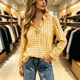 thumbnail image 2 of Checkered Jacket for Women 2026 Gingham Plaid Long Sleeve Shirts Ruffle V Neck Button Down Loose Blouse Tops with Ruffled Cuffs, 2 of 8