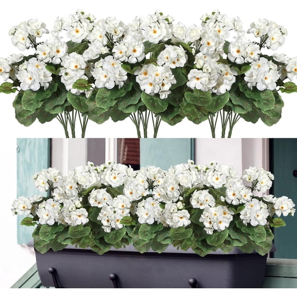 Fake Flowers ;; Artificial Geranium Silk Flower Outdoor Garden Plants Bush Faux Flowers for Home Wedding Kitchen Table Centerpieces Decor
