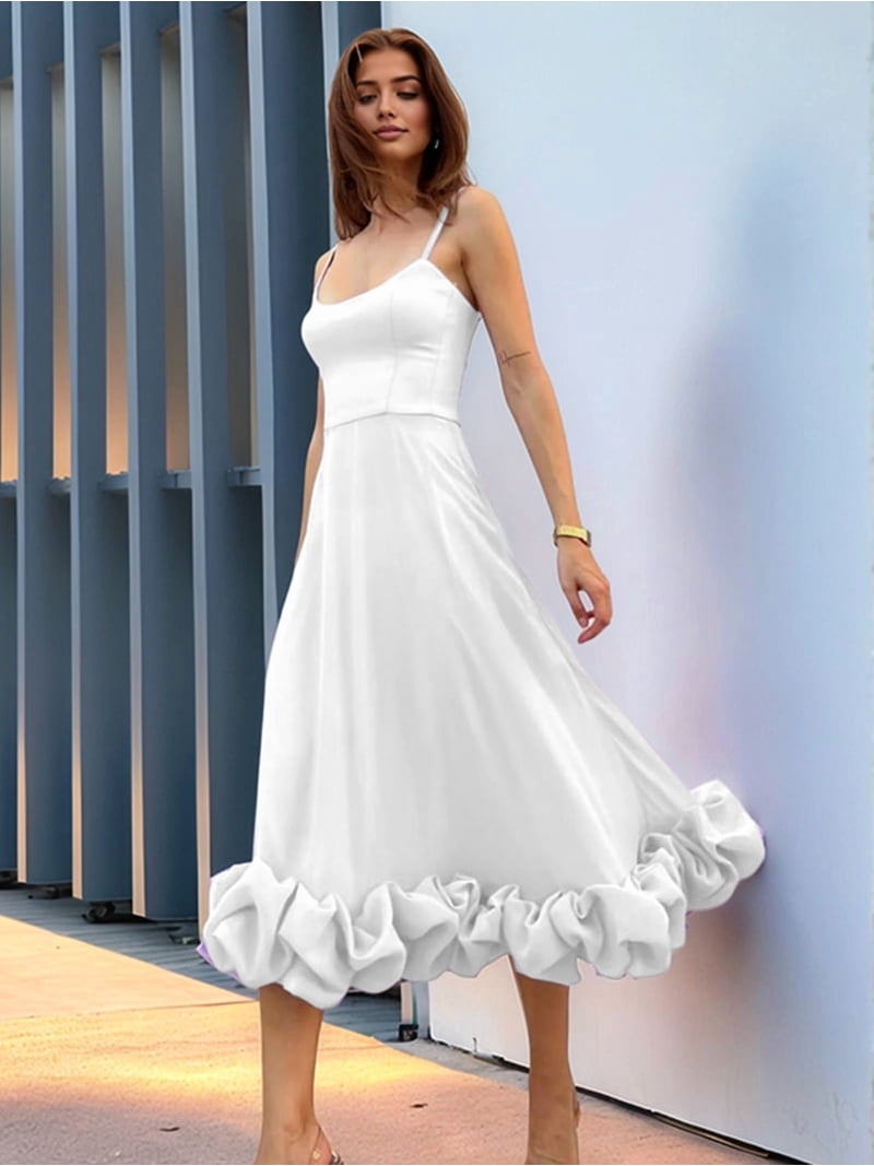 white flowy a line dress Simple Long Sleeveless V Neck Chiffon A Line White Flowy Prom Dresses
