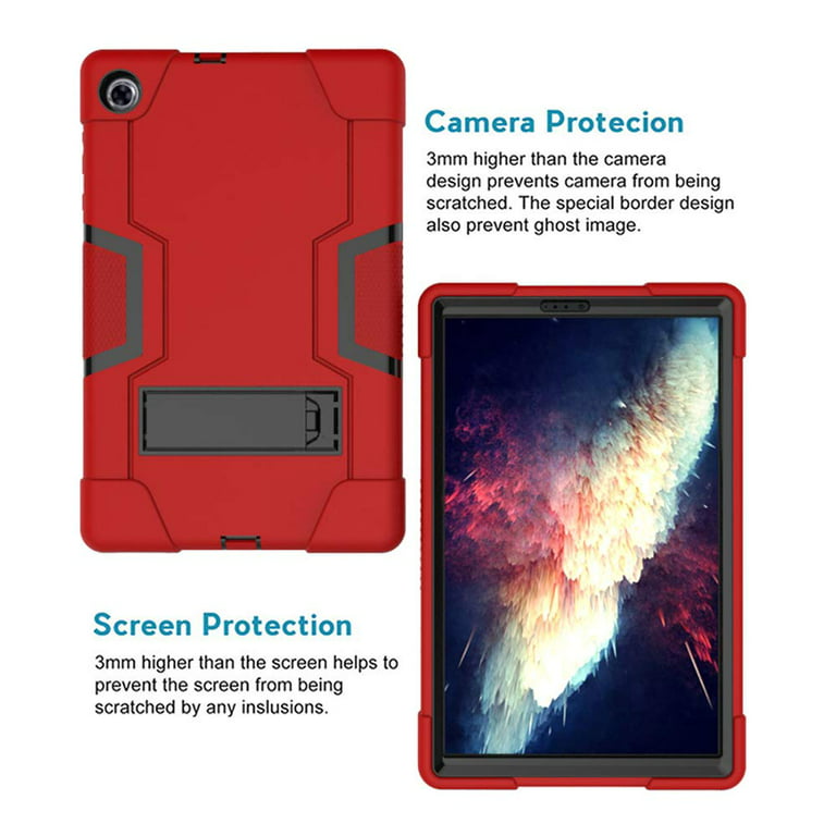 FIEWESEY for Lenovo Tab M10 Plus Case,Hybrid Full-Body Shockproof Rugged  Protective Case with Stand for Lenovo Tab M10 Plus(TB-X606F/TB-X606X) 10.3  Inch+Screen Protector (Red/Black, 1 Pack) 