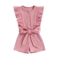 thumbnail image 1 of SUNSIOM Infant Baby Girl Summer Jumpsuit Solid Color Ruffled Sleeveless Round Neck Button Romper Shorts with Belt, 1 of 9