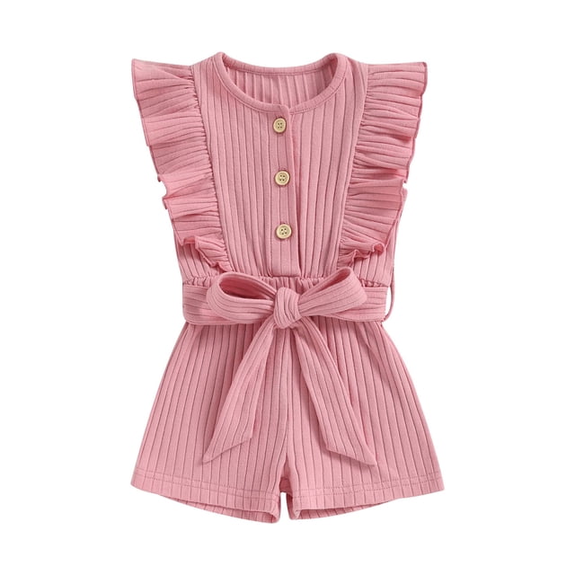 SUNSIOM Barboteuse d'Été pour Bébé Fille Couleur Unie Sans Manches à Volants Col Rond avec Boutons et Ceinture