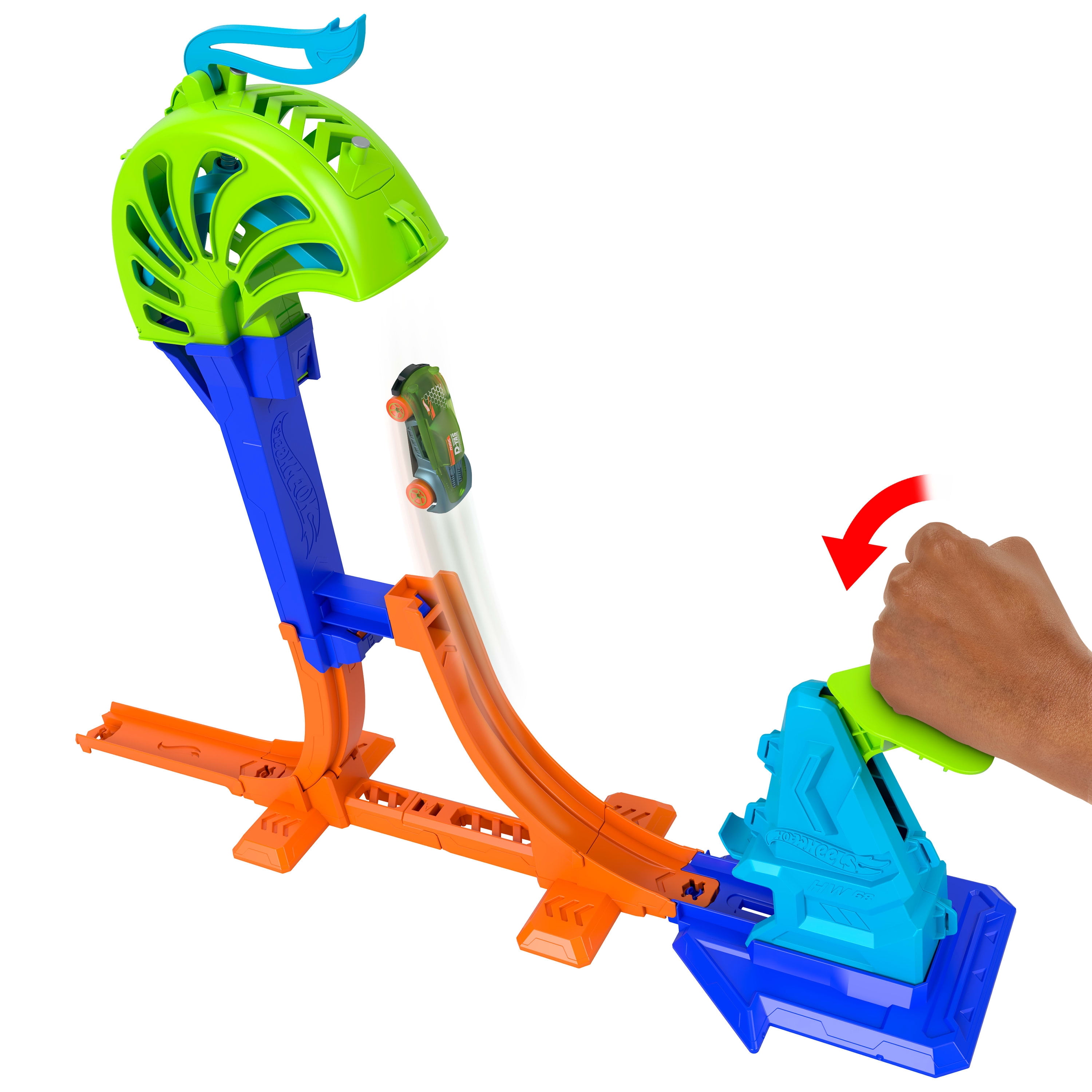 Hot Wheels Stunt Tracks Power Launch Champion Track Set & 1:64 Scale Die-Cast Toy Car
