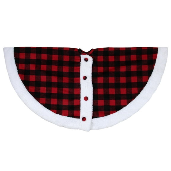 48" Black and Red Buttoned Buffalo Plaid Christmas Tree Skirt