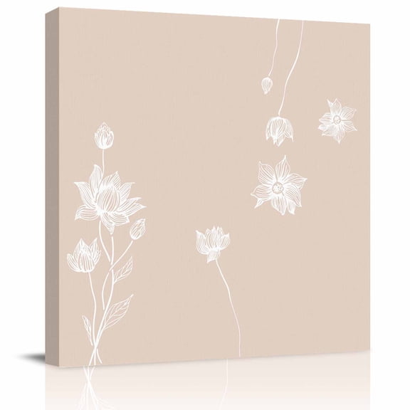 Framed Canvas Wall Art for Living Room Lotus Flowers Wall Decor, Harmony Floral Beige Aesthetic Paintings for Bedroom Office Kitchen Bathroom, Ready to Hang Artwork Wall Pictures 8x8 Inch