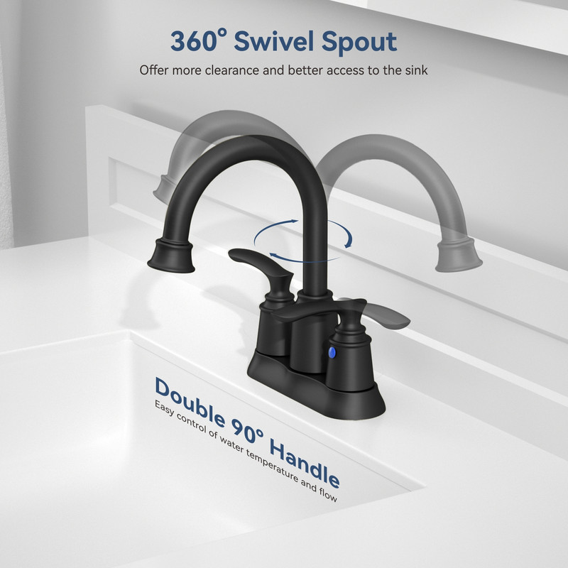 AUKTOPT Bathroom Faucet 3 Hole, Centerset 4 Inch Faucet 2 Handle Bathroom Sink Faucet Lead-Free with Pop up Drain, Matte Black