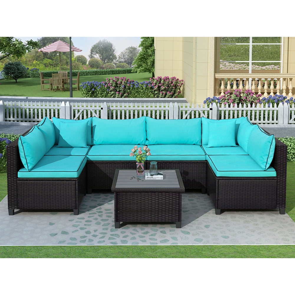 Lowestbest 7-Piece Wicker Patio Set, U-Shape Sectional Outdoor Furniture Set with Cushions and Accent Pillows Lowestbest 7-Piece Wicker Patio Set, U-Shape Sectional Outdoor Furniture Set with Cushions and Accent Pillows