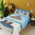 thumbnail image 4 of Ambesonne Ocean Fitted & Top Sheet Set with Shams, Zanzibar Eastern Scenery, Turquoise Cream, 4 of 8