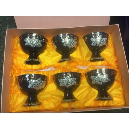 Porcelain Egg Cup Set - Porcelain Egg/Dessert cups, Blue, Gift Box set of 6