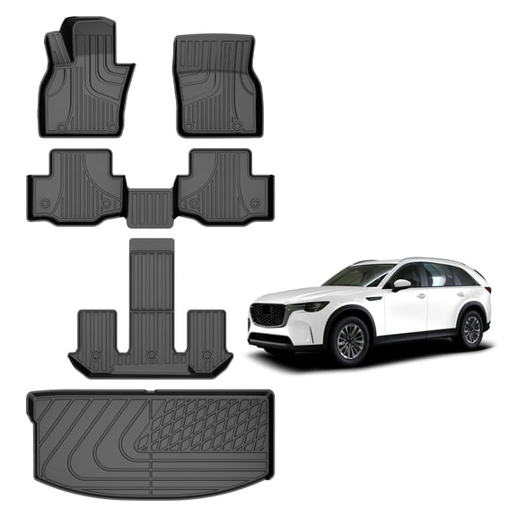 DIKSOAKR Fit for 2024-2025 Mazda CX-90 PHEV 6&7 Seats(Plug in Hybrid)(NOT for 8 Seats) TPE All Weather 1st & 2nd & 3rd Row Floor Liners and Cargo Liner Car Accessories