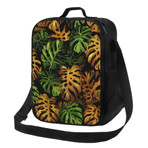 Tropical Monstera Leaves Lunch Bag Insulated Thermal Lunch Box with Shoulder Strap & Handle for Women and Men