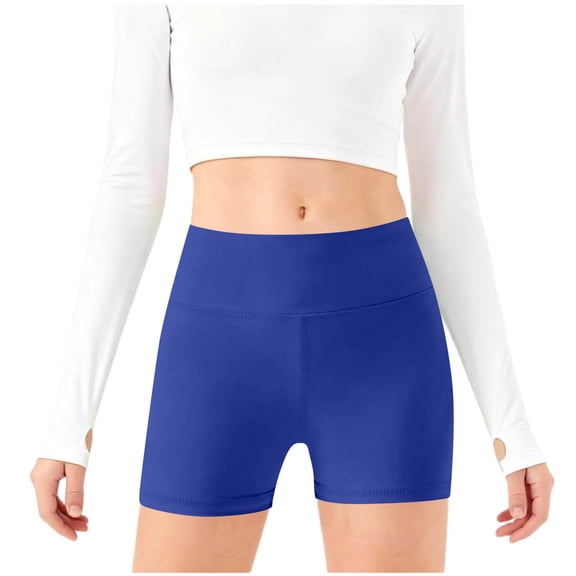AINIYS Girls High Waisted Compression Shorts Tight Moisture Wicking with Elastic Waist Closure for Gym Workouts and Running Dark Blue 11-12 Years