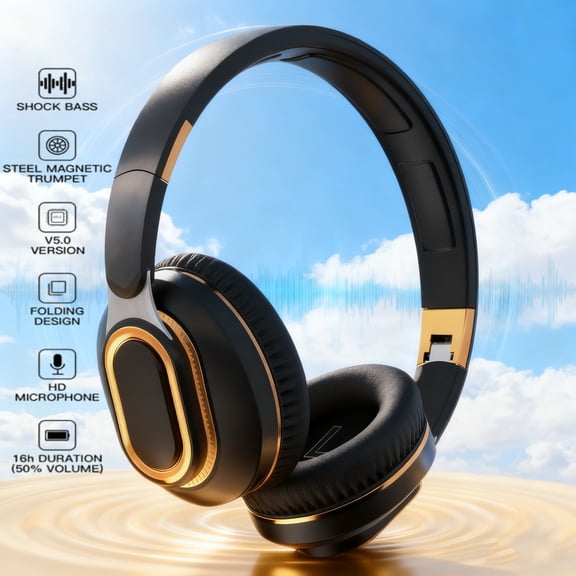 Shock Bass Wireless Over Ear Headphones with Mic, FM Radio, 3.5MM AUX Cable, for Cellphone, PC