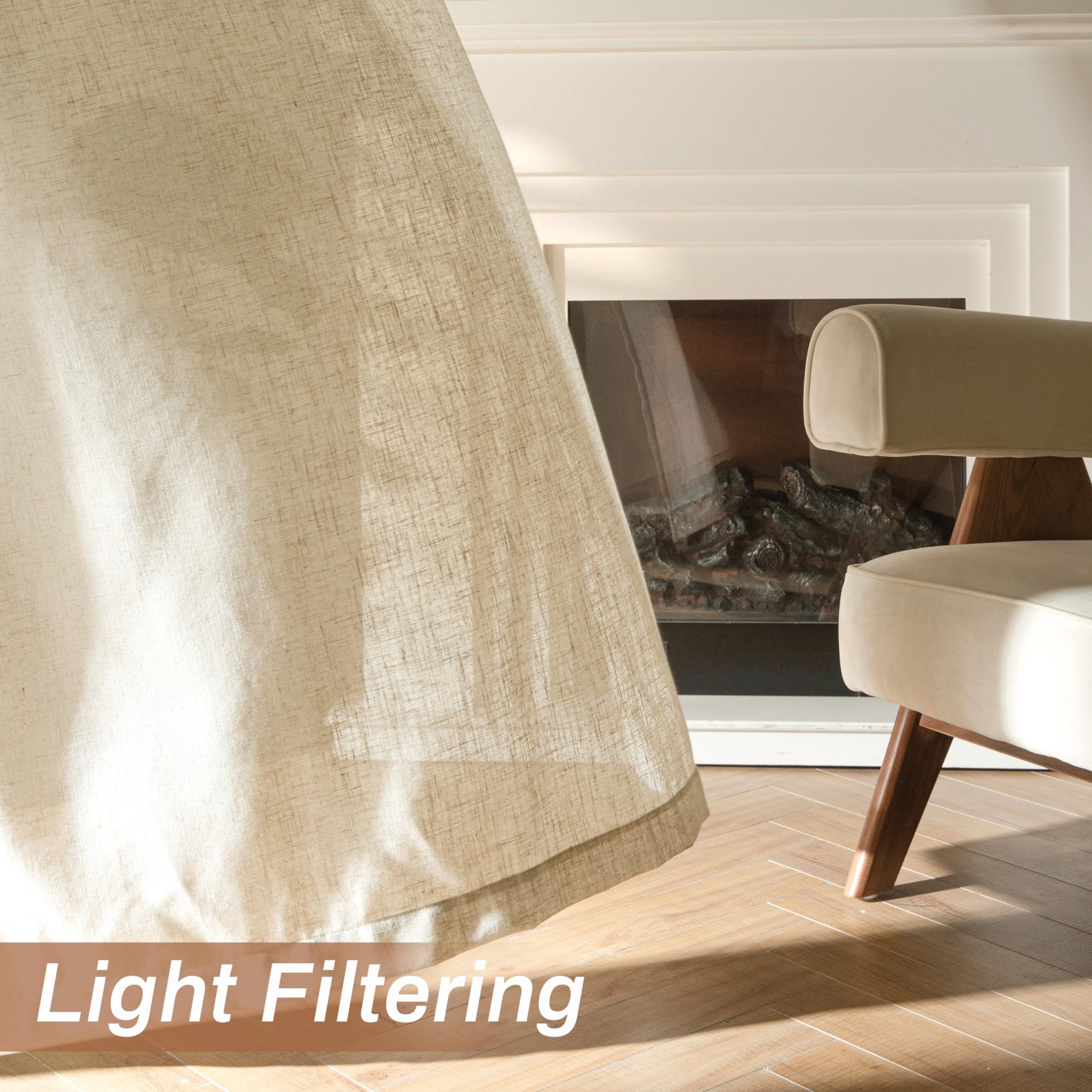 DriftAway Natural Linen Curtains 54 Inches Long for Living Room Semi Sheer 2 Panels Farmhouse Real Flax 3 Inch Rod Pocket Back Tab Boho Rustic Light Filtering Window Drapes for Bedroom