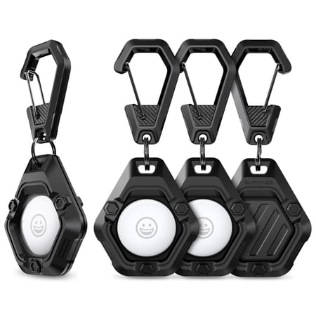 SUPCASE Unicorn Beetle Pro Series Case Designed for Apple AirTag (2021) Shockproof Soft Silicone Protective AirTag Holder with Keychain Carabiner 4 Pack (Black)
