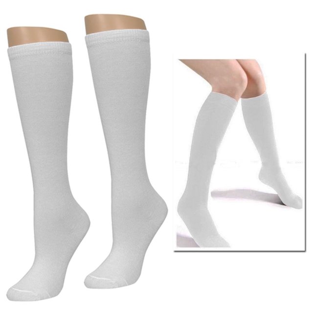Lote de 12 pares de calcetines de fútbol para uniforme escolar, hasta la rodilla, para mujer y niña, blancos, talla 6-8 (L)