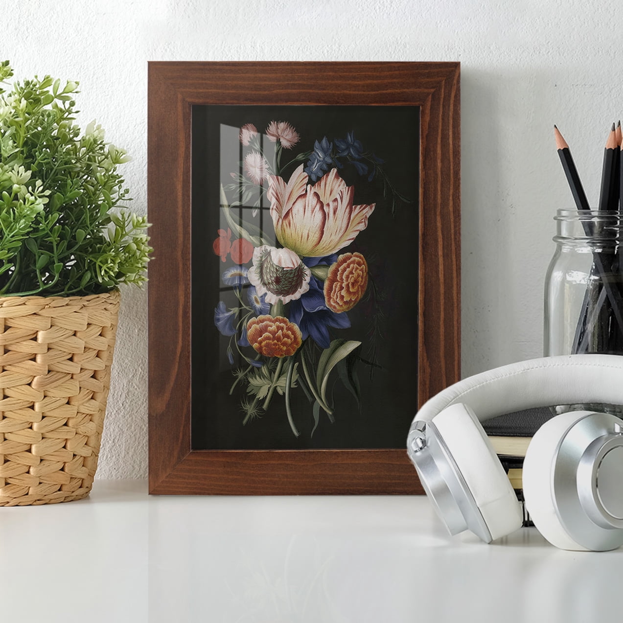 Dramatic Bouquet II -Framed Print w/glass-Chestnut