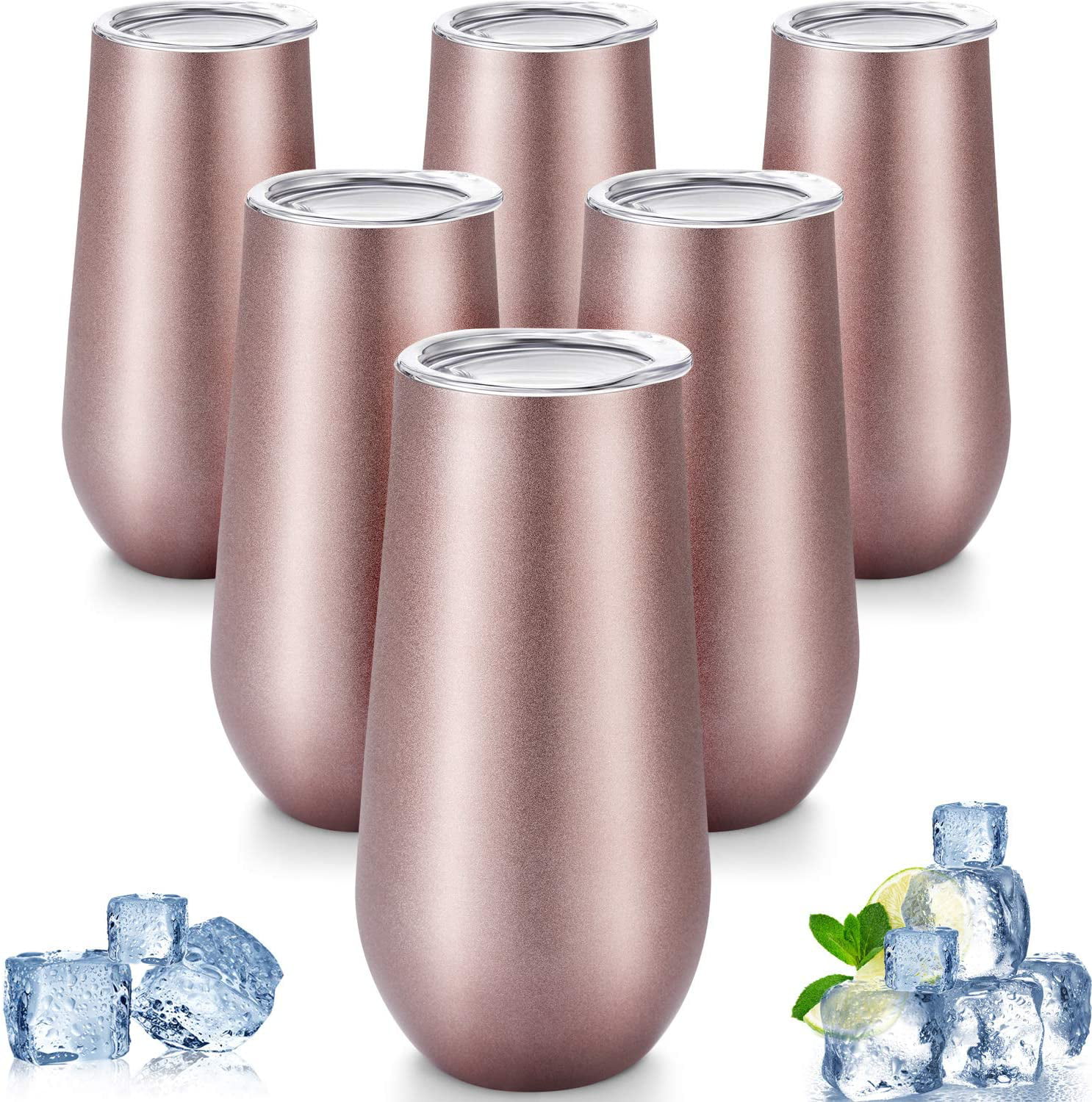 COMOOO 6 Oz Insulated Champagne Flutes Stainless Steel Wine Tumbler Unbreakable Reusable Cocktail & Coffee Cups with Lips 