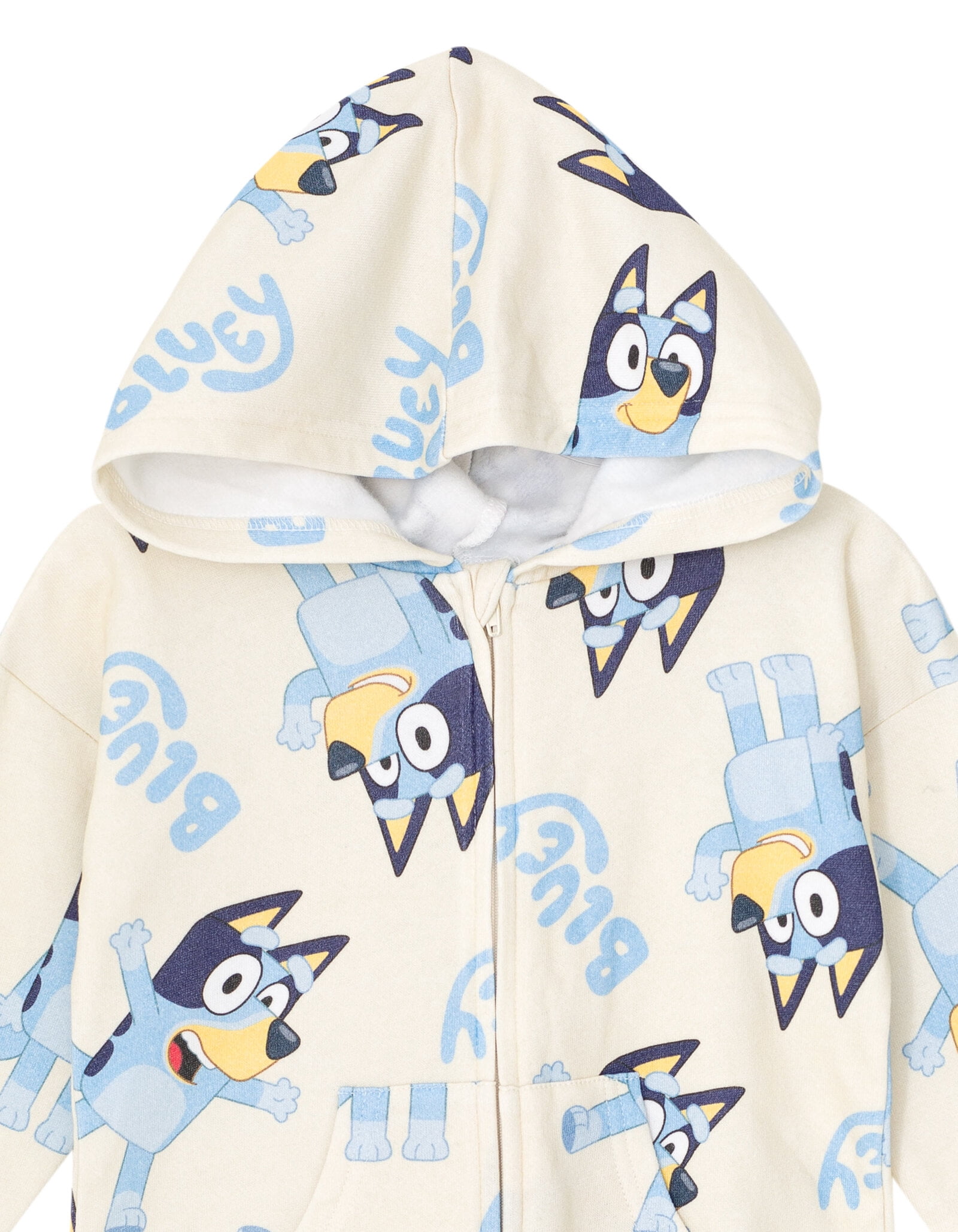 Bluey Toddler Fleece, Cotton, Polyester Zip Up Coverall, White, 6