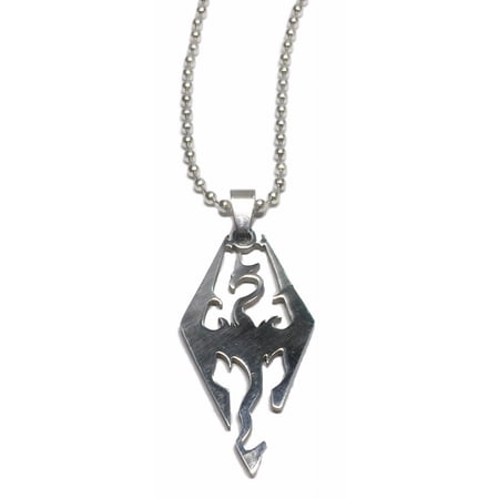 Skyrim Elder Scrolls Symbol Silvertone Pendant Necklace