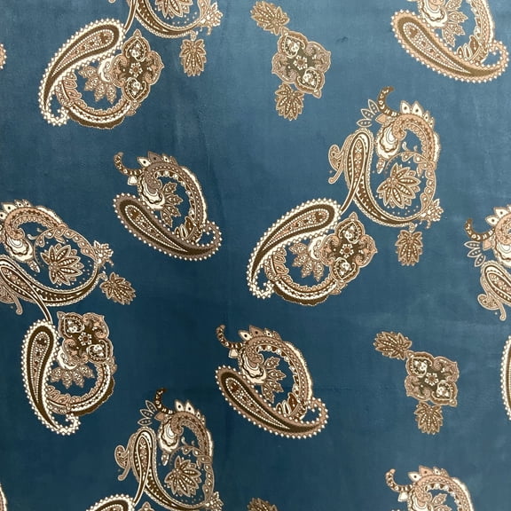 Decora Furnishings Soft Thick Luxurious Velvet Finish Microfiber Fabric Digitally Printed Paisley Design Fabric for Upholstery Window Treatments Craft Width 54 inch Fabric by The Metre (French Blue)