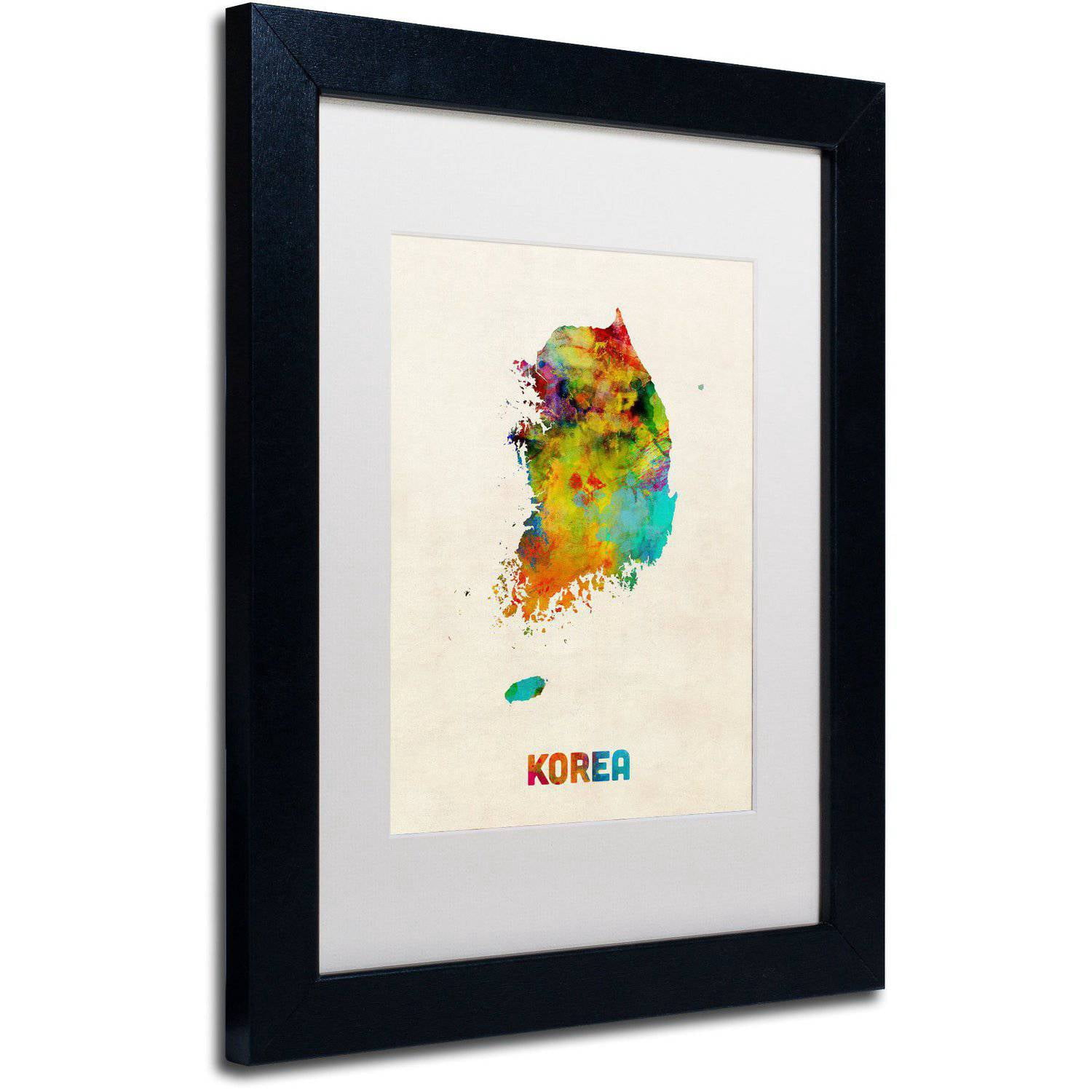 Trademark Fine Art "Korea Watercolor Map" Canvas Art by Michael Tompsett White Matte, Black Frame