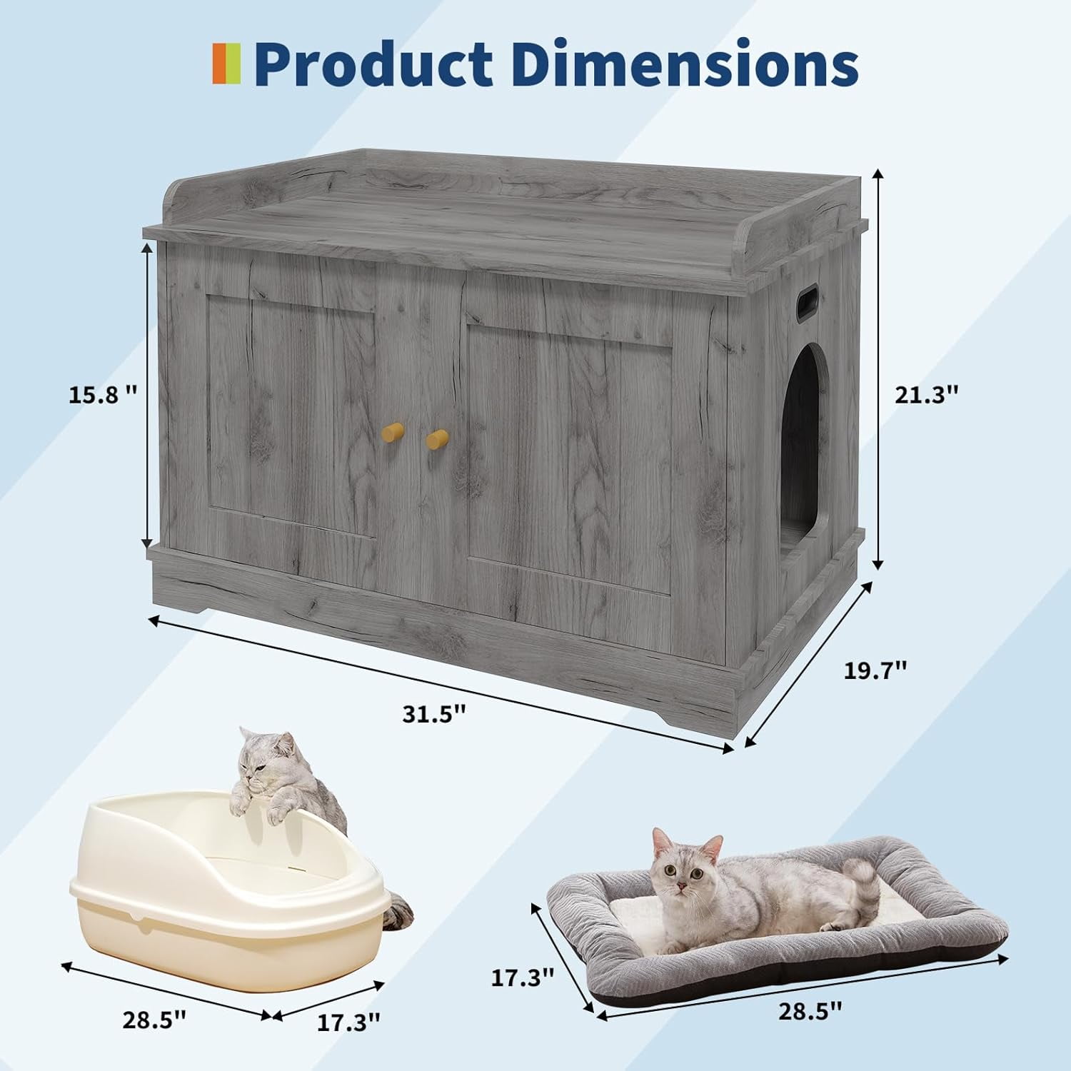 Acekid 31.5 Inch Cat Litter Box Enclosure, Wooden Hidden Litter Box Cabinet, Indoor Cat Washroom Furniture with Barn Door, Modern End Table,Smoke Gray