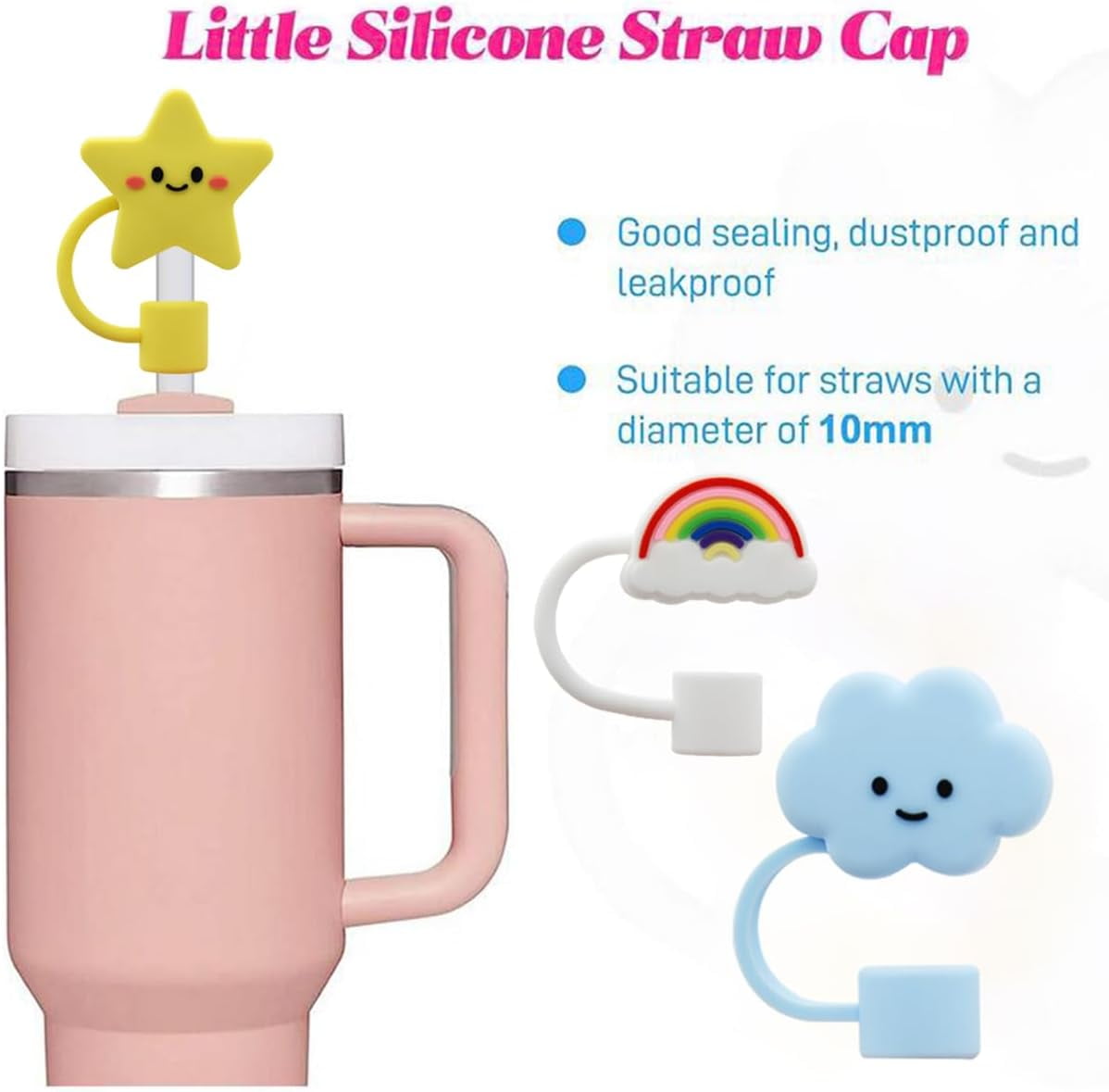 Straw Cover Caps Compatible With Stanley,Funny Silicone Straw Topper fit  Stanley 20-40 Oz Tumbler Cups,Reusable Cute Silicone Straw Tips,Protectors  for 0.4 in/10mm Stanley Cup Accessories