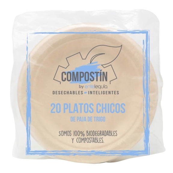Platos biodegradables Compostín Entelequia chicos 20 pzas