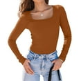 thumbnail image 2 of Womens Long Sleeve Shirts Square Neck Tops Ribbed Knit Basic Crop Tops Fall Outfits Fashion Clothes Orange Red XXXL, 2 of 8