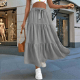 thumbnail image 4 of Women High Waisted Flowy Tiered Linen Skirt Casual Pleated A-Line Beach Long Skirts with Tie Grey M, 4 of 7