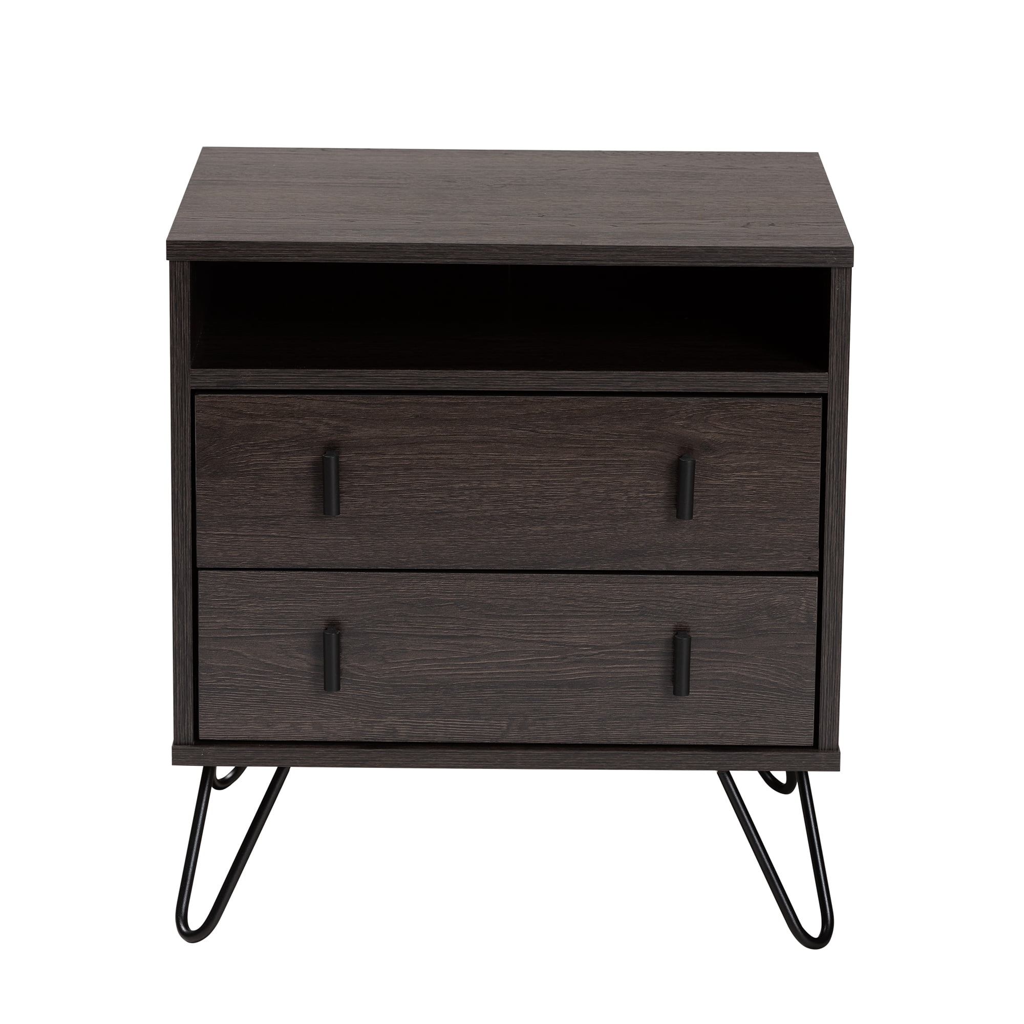 Baxton Studio Glover Modern and Contemporary Dark Brown Finished Wood and Black-Tone Finished Metal 2-Drawer Nightstand
